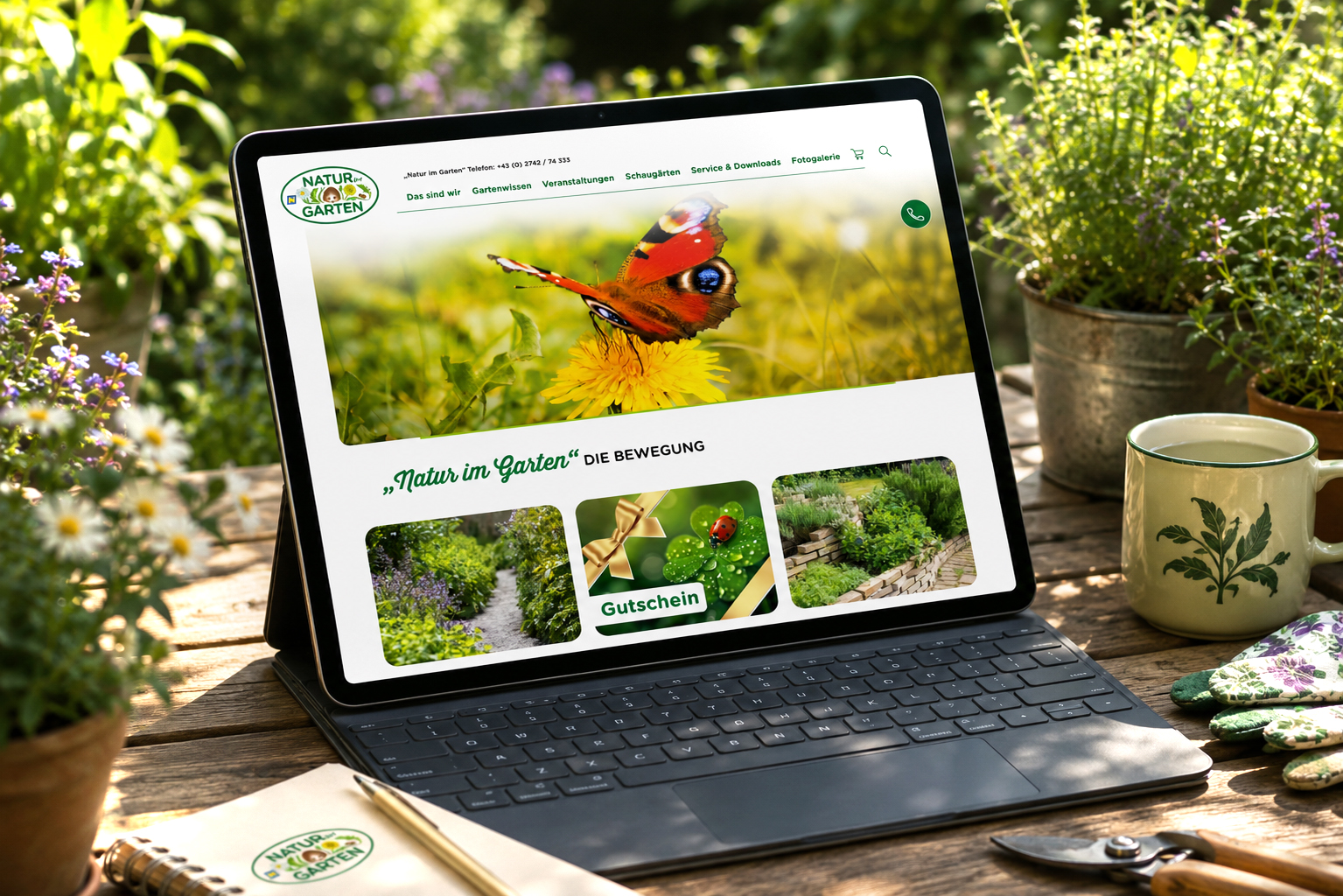 Natur im Garten Website auf einem Laptop